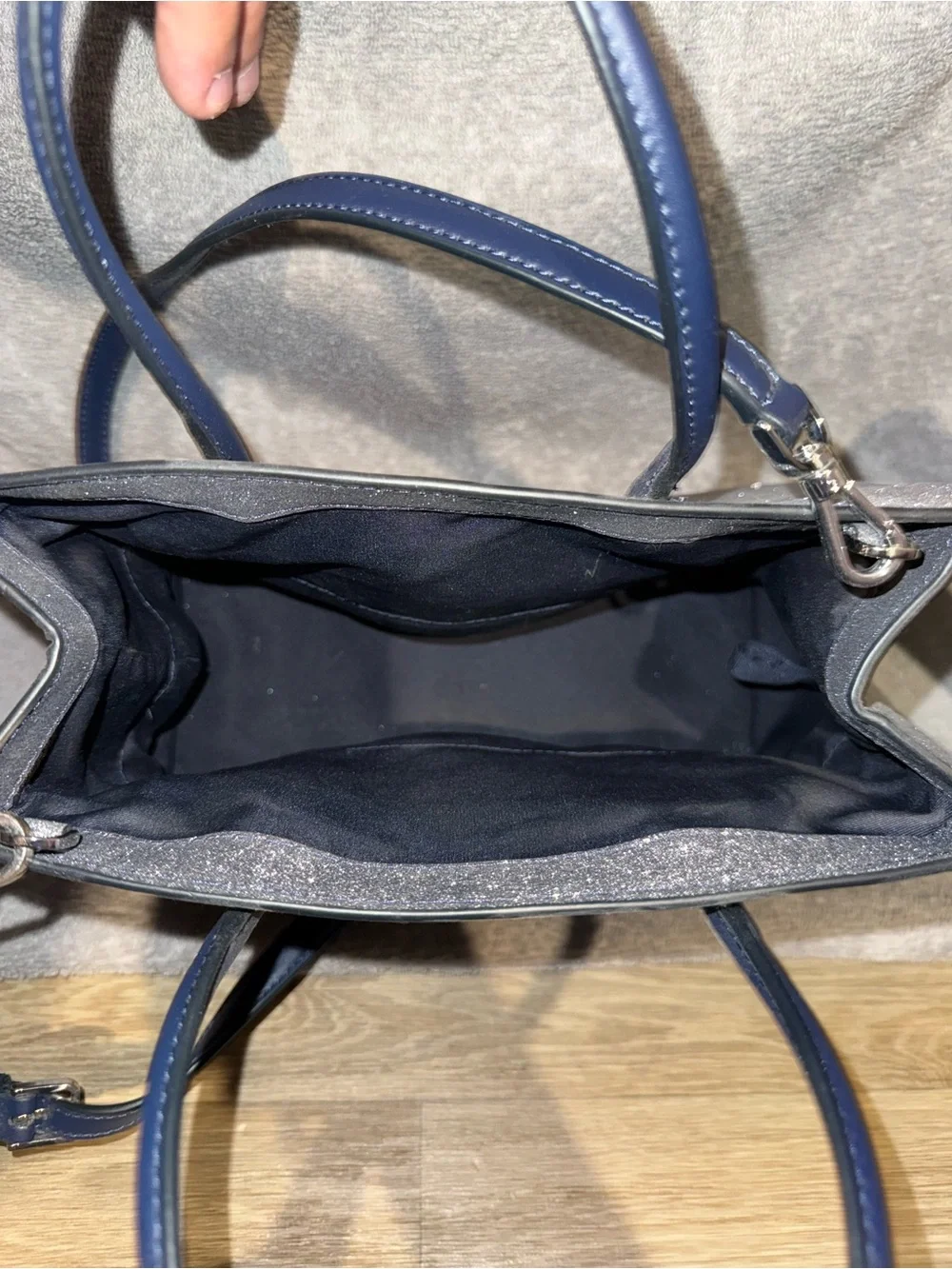 kate spade navy glitter satchel with detachable strap